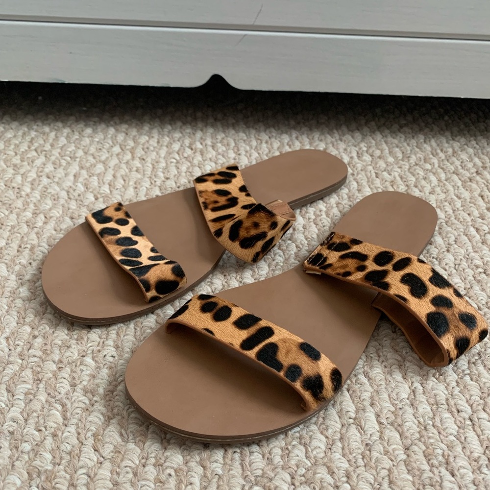 J Crew Calf Hair Leopard Print Sandals